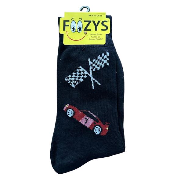 NWT Foozys Black Checkered Flag Race Car Men's Socks One Size - Picture 1 of 4